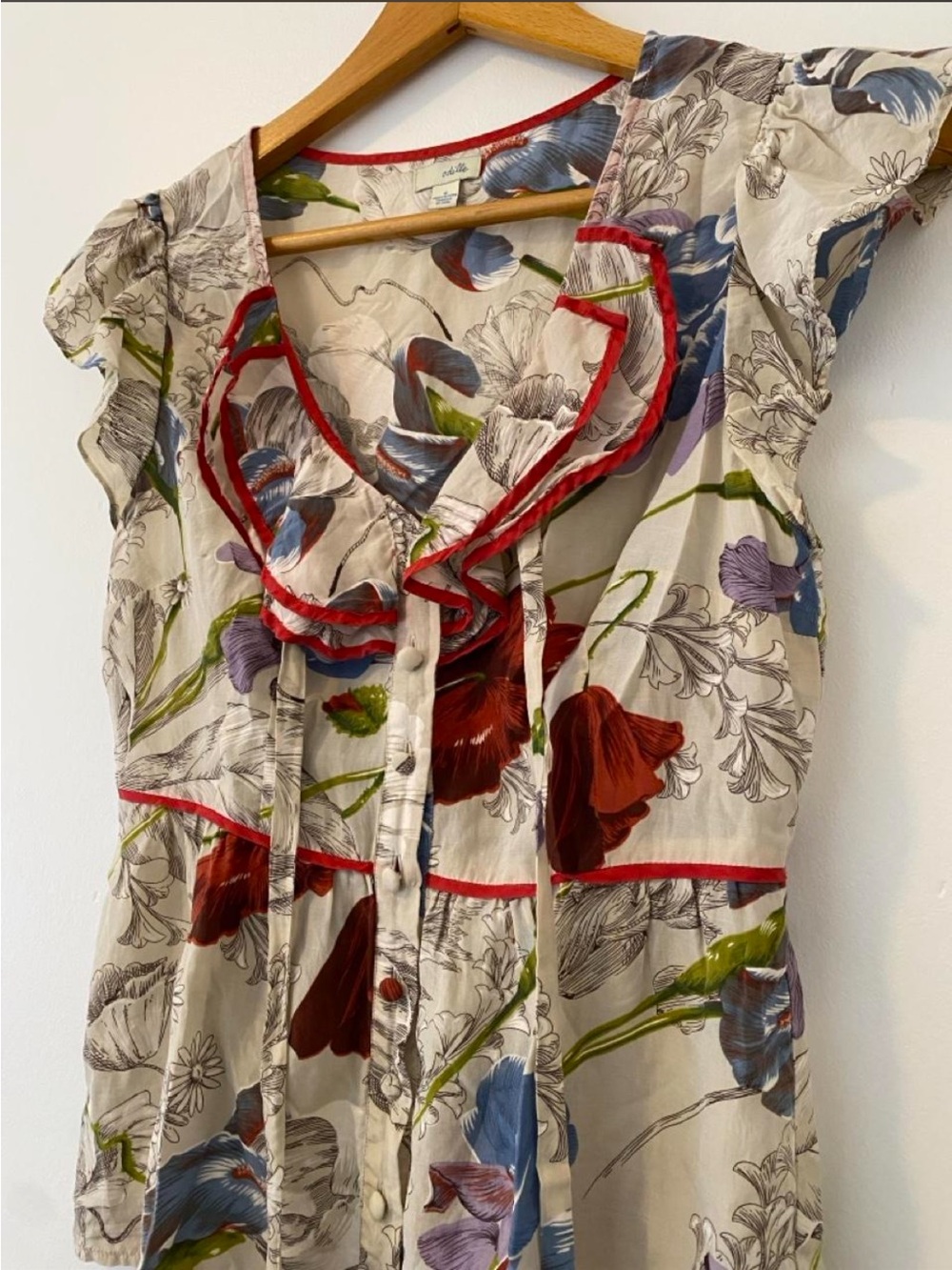 Anthropologie Odille Women’s Silk Floral Ruffle Button-Front Blouse Top size 4